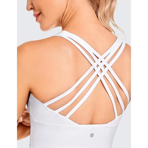 CRZ YOGA Strappy Longline Sports Bras for Women  Wirefree Padded Criss Cross Yoga Bras Cropped Tank TopsWhite