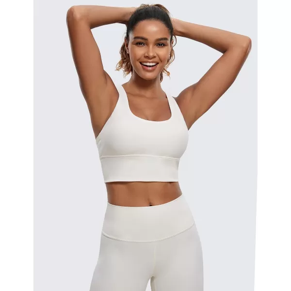 CRZ YOGA Strappy Longline Sports Bras for Women  Wirefree Padded Criss Cross Yoga Bras Cropped Tank TopsWhite Apricot