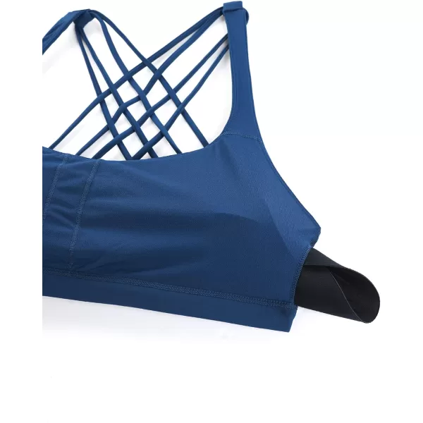 CRZ YOGA Strappy Sports Bras for Women  Criss Cross Back Sexy Wireless Padded Yoga Bra Cute WorkoutFrench Navy