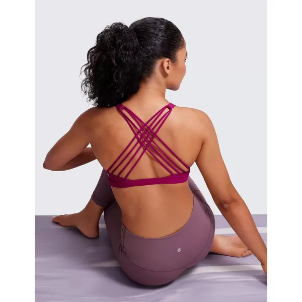 CRZ YOGA Strappy Sports Bras for Women  Criss Cross Back Sexy Wireless Padded Yoga Bra Cute WorkoutMagenta Purple