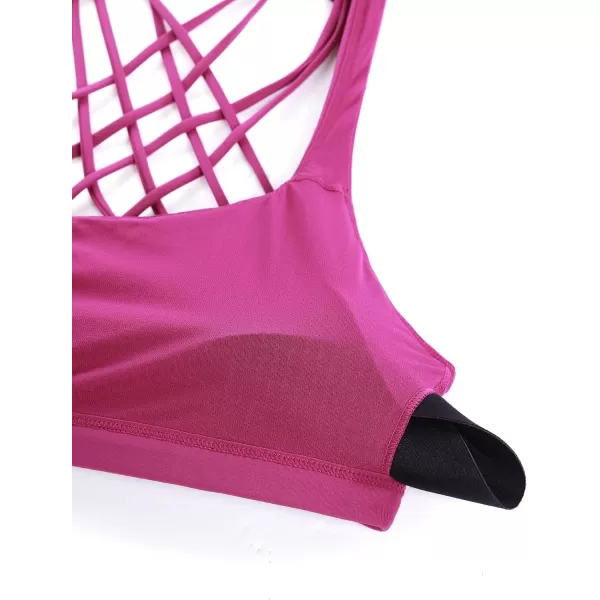 CRZ YOGA Strappy Sports Bras for Women  Criss Cross Back Sexy Wireless Padded Yoga Bra Cute WorkoutMagenta Purple