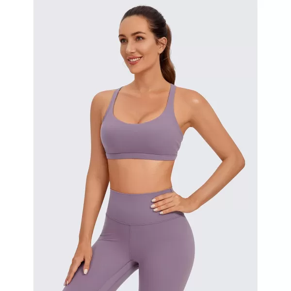 CRZ YOGA Strappy Sports Bras for Women  Criss Cross Back Sexy Wireless Padded Yoga Bra Cute WorkoutMatt Purple