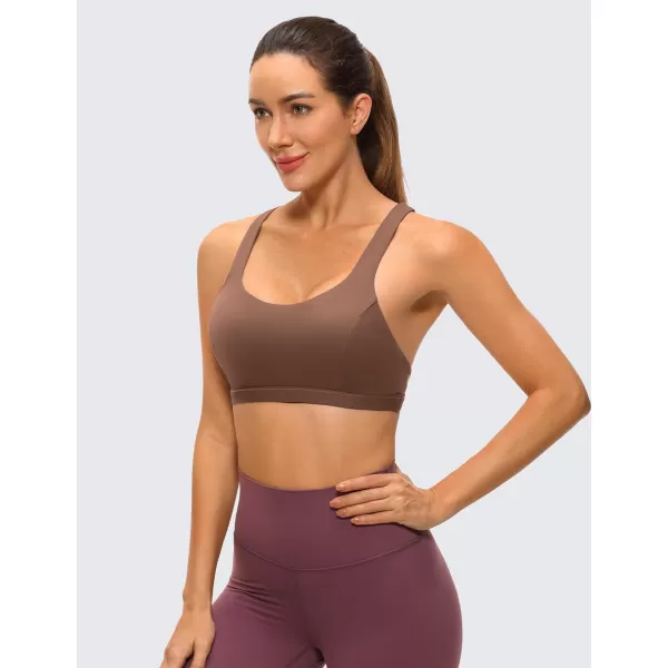 CRZ YOGA Strappy V Neck Sports Bra for Women  Padded Criss Cross Back Workout Yoga BraCoffee Brown