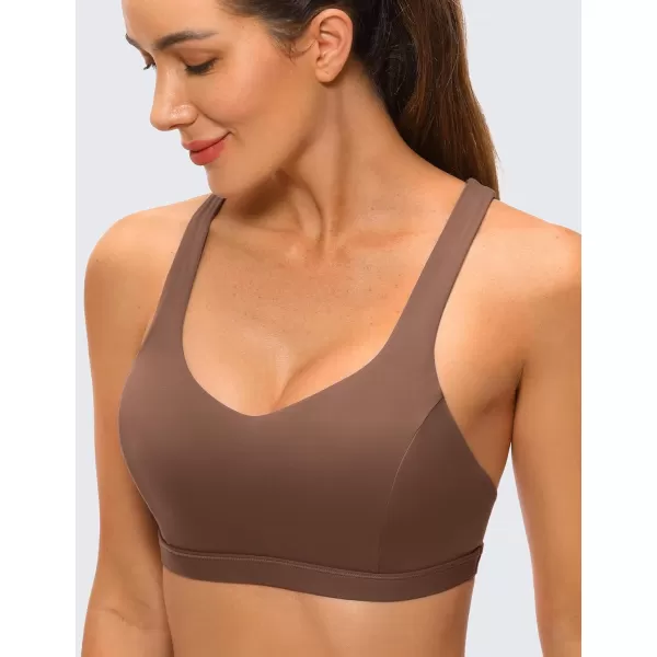 CRZ YOGA Strappy V Neck Sports Bra for Women  Padded Criss Cross Back Workout Yoga BraCoffee Brown