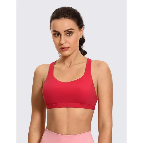 CRZ YOGA Strappy V Neck Sports Bra for Women  Padded Criss Cross Back Workout Yoga BraCrimson