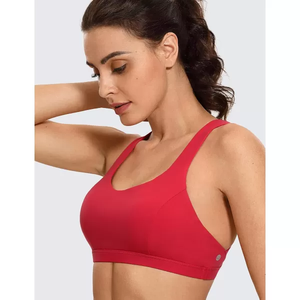 CRZ YOGA Strappy V Neck Sports Bra for Women  Padded Criss Cross Back Workout Yoga BraCrimson