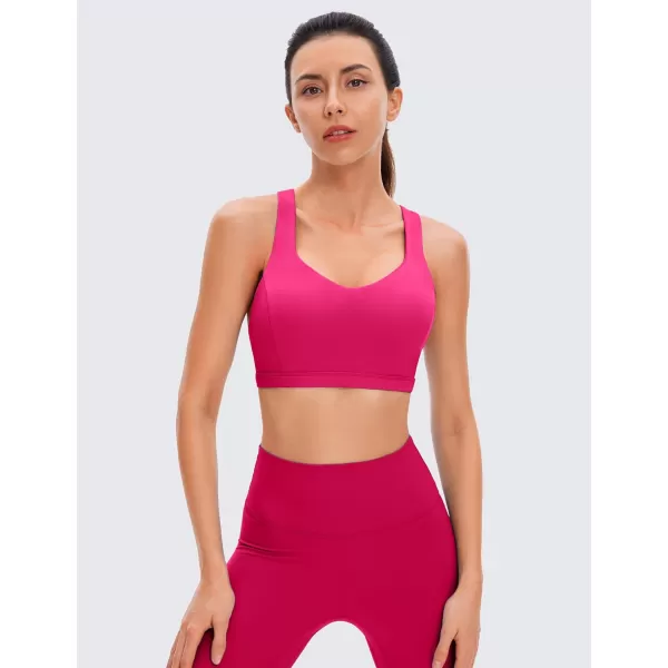 CRZ YOGA Strappy V Neck Sports Bra for Women  Padded Criss Cross Back Workout Yoga BraGranita Pink