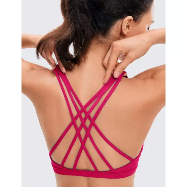 CRZ YOGA Strappy V Neck Sports Bra for Women  Padded Criss Cross Back Workout Yoga BraGranita Pink