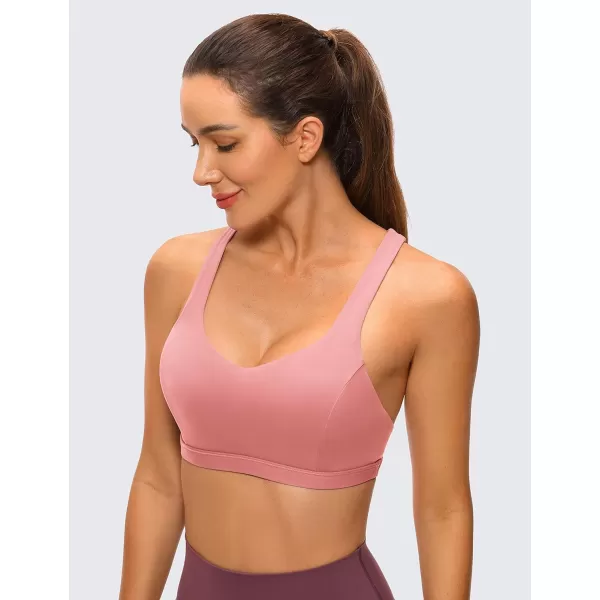 CRZ YOGA Strappy V Neck Sports Bra for Women  Padded Criss Cross Back Workout Yoga BraPink Puff