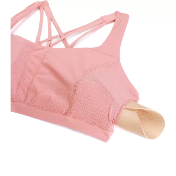 CRZ YOGA Strappy V Neck Sports Bra for Women  Padded Criss Cross Back Workout Yoga BraPink Puff