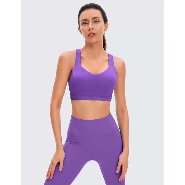 CRZ YOGA Strappy V Neck Sports Bra for Women  Padded Criss Cross Back Workout Yoga BraRoyal Lilac