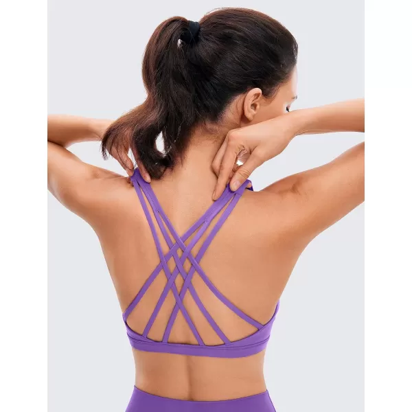 CRZ YOGA Strappy V Neck Sports Bra for Women  Padded Criss Cross Back Workout Yoga BraRoyal Lilac