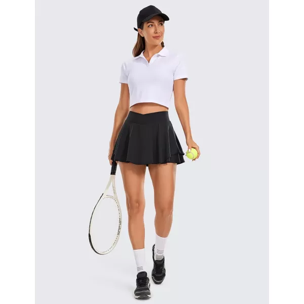 CRZ YOGA Tennis Skirts for Women Crossover High Waisted Ruffle Layered Workout Athletic Golf Skort Skirts with PocketsBlack