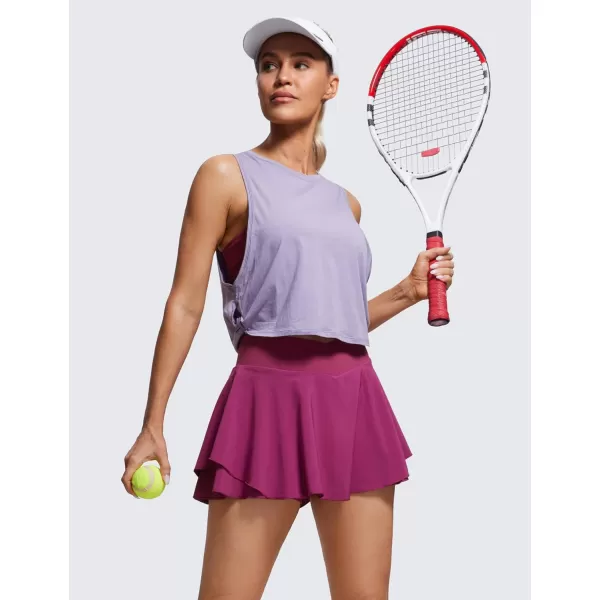 CRZ YOGA Tennis Skirts for Women Crossover High Waisted Ruffle Layered Workout Athletic Golf Skort Skirts with PocketsMagenta Purple