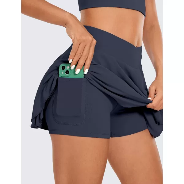 CRZ YOGA Tennis Skirts for Women Crossover High Waisted Ruffle Layered Workout Athletic Golf Skort Skirts with PocketsNavy