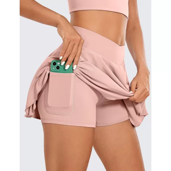 CRZ YOGA Tennis Skirts for Women Crossover High Waisted Ruffle Layered Workout Athletic Golf Skort Skirts with PocketsPuff Pink