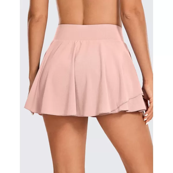 CRZ YOGA Tennis Skirts for Women Crossover High Waisted Ruffle Layered Workout Athletic Golf Skort Skirts with PocketsPuff Pink