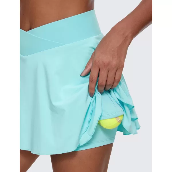 CRZ YOGA Tennis Skirts for Women Crossover High Waisted Ruffle Layered Workout Athletic Golf Skort Skirts with PocketsTurquoise