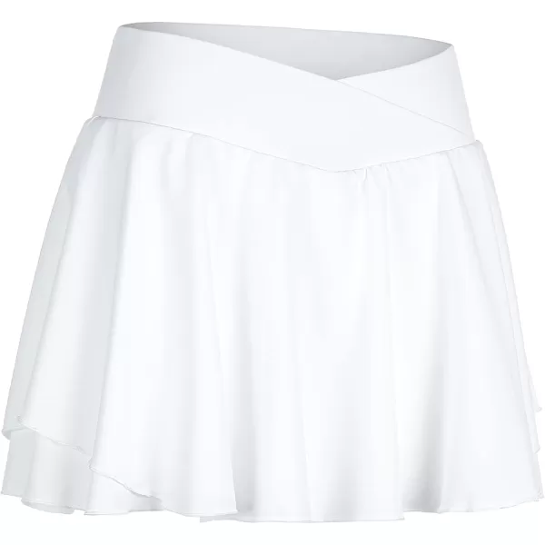 CRZ YOGA Tennis Skirts for Women Crossover High Waisted Ruffle Layered Workout Athletic Golf Skort Skirts with PocketsWhite