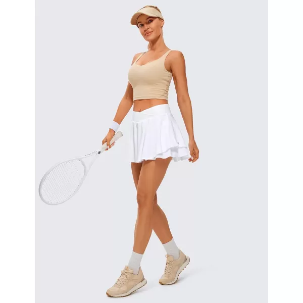 CRZ YOGA Tennis Skirts for Women Crossover High Waisted Ruffle Layered Workout Athletic Golf Skort Skirts with PocketsWhite