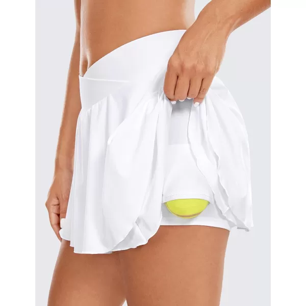 CRZ YOGA Tennis Skirts for Women Crossover High Waisted Ruffle Layered Workout Athletic Golf Skort Skirts with PocketsWhite