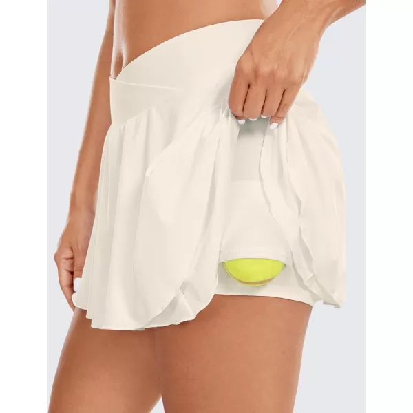 CRZ YOGA Tennis Skirts for Women Crossover High Waisted Ruffle Layered Workout Athletic Golf Skort Skirts with PocketsWhite Apricot