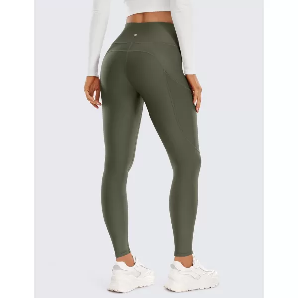 CRZ YOGA Thermal Fleece Lined Leggings Women 28  Winter Warm High Waisted Hiking Pants with Pockets Workout Running TightsOlive Green