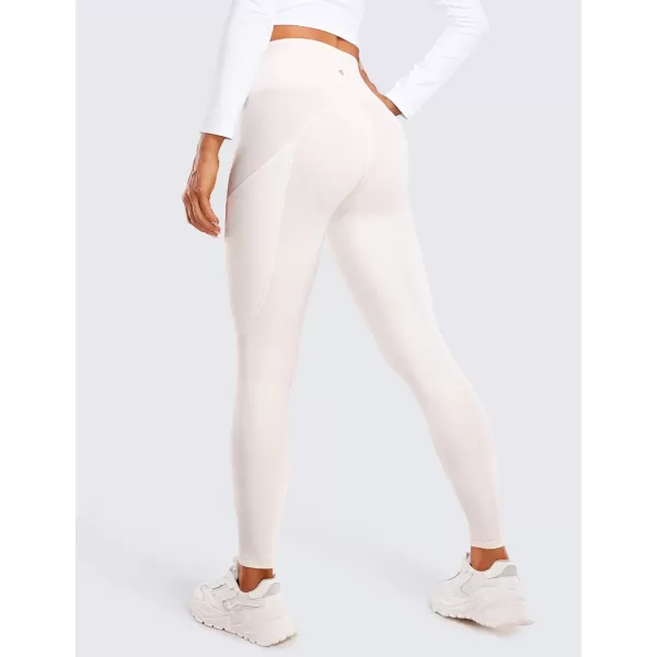 CRZ YOGA Thermal Fleece Lined Leggings Women 28  Winter Warm High Waisted Hiking Pants with Pockets Workout Running TightsWhite Apricot