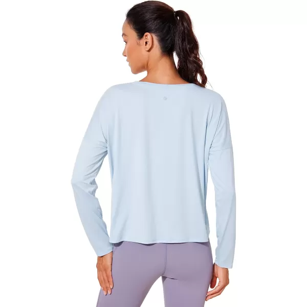 CRZ YOGA UPF 50 Long Sleeve Shirts for Women Lightweight Workout Crop Tops Sun Protection Outdoor Quick Dry Hiking ShirtBlue Linen