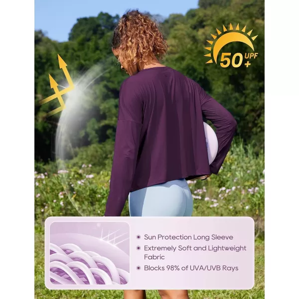 CRZ YOGA UPF 50 Long Sleeve Shirts for Women Lightweight Workout Crop Tops Sun Protection Outdoor Quick Dry Hiking ShirtDeep Crocus Violet3