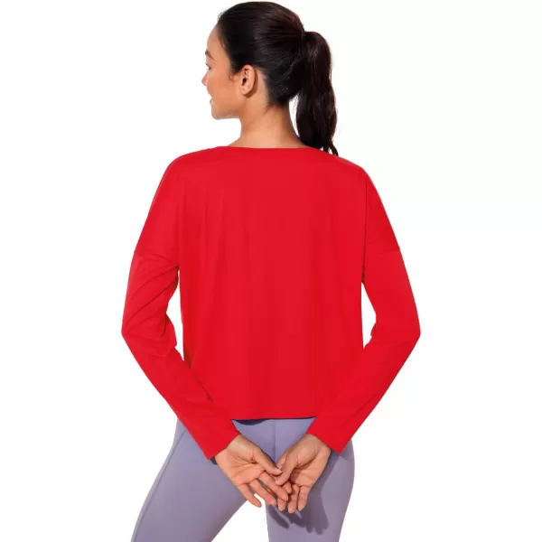 CRZ YOGA UPF 50 Long Sleeve Shirts for Women Lightweight Workout Crop Tops Sun Protection Outdoor Quick Dry Hiking ShirtFestival Red