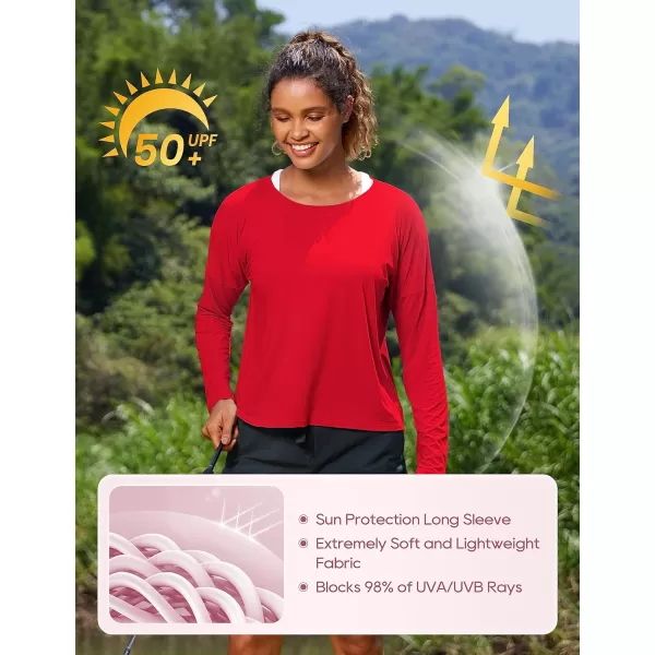 CRZ YOGA UPF 50 Long Sleeve Shirts for Women Lightweight Workout Crop Tops Sun Protection Outdoor Quick Dry Hiking ShirtFestival Red