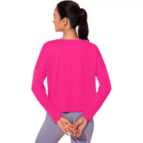 CRZ YOGA UPF 50 Long Sleeve Shirts for Women Lightweight Workout Crop Tops Sun Protection Outdoor Quick Dry Hiking ShirtGranita Pink