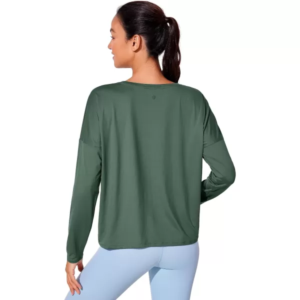 CRZ YOGA UPF 50 Long Sleeve Shirts for Women Lightweight Workout Crop Tops Sun Protection Outdoor Quick Dry Hiking ShirtGraphite Green