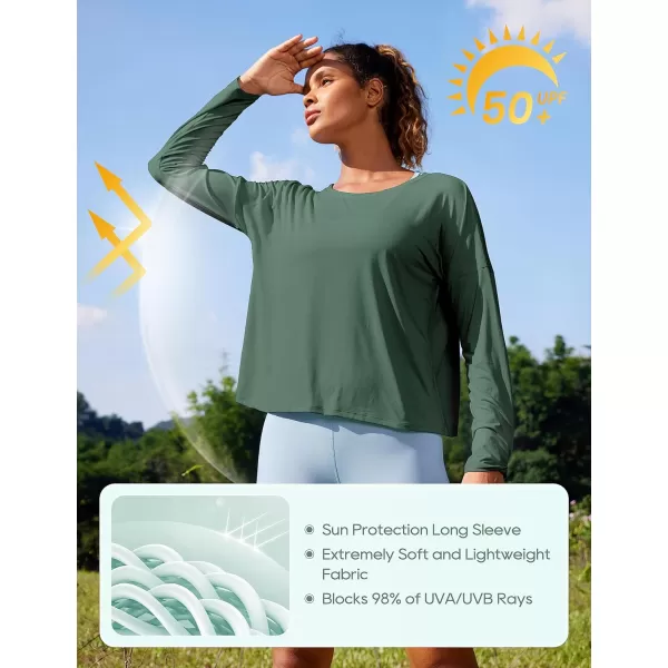 CRZ YOGA UPF 50 Long Sleeve Shirts for Women Lightweight Workout Crop Tops Sun Protection Outdoor Quick Dry Hiking ShirtGraphite Green