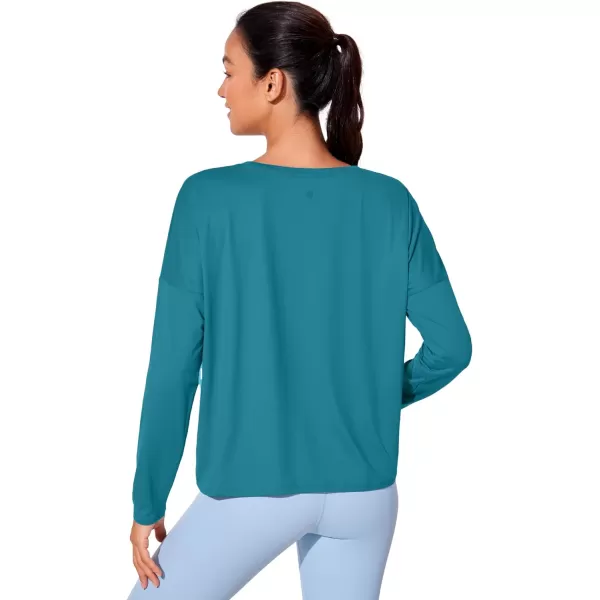 CRZ YOGA UPF 50 Long Sleeve Shirts for Women Lightweight Workout Crop Tops Sun Protection Outdoor Quick Dry Hiking ShirtGreen Jade