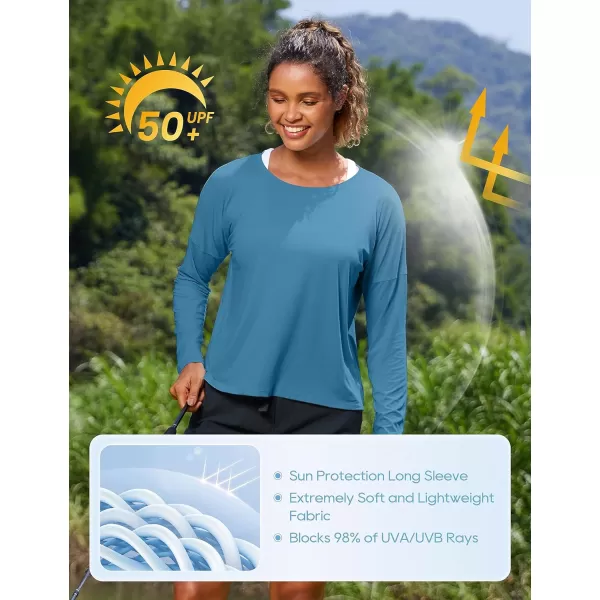 CRZ YOGA UPF 50 Long Sleeve Shirts for Women Lightweight Workout Crop Tops Sun Protection Outdoor Quick Dry Hiking ShirtIron Blue