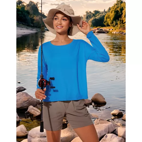 CRZ YOGA UPF 50 Long Sleeve Shirts for Women Lightweight Workout Crop Tops Sun Protection Outdoor Quick Dry Hiking ShirtPoolside Blue