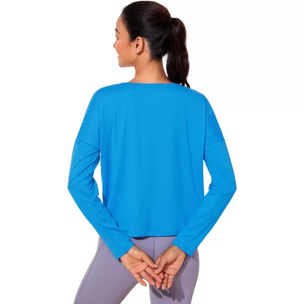 CRZ YOGA UPF 50 Long Sleeve Shirts for Women Lightweight Workout Crop Tops Sun Protection Outdoor Quick Dry Hiking ShirtPoolside Blue