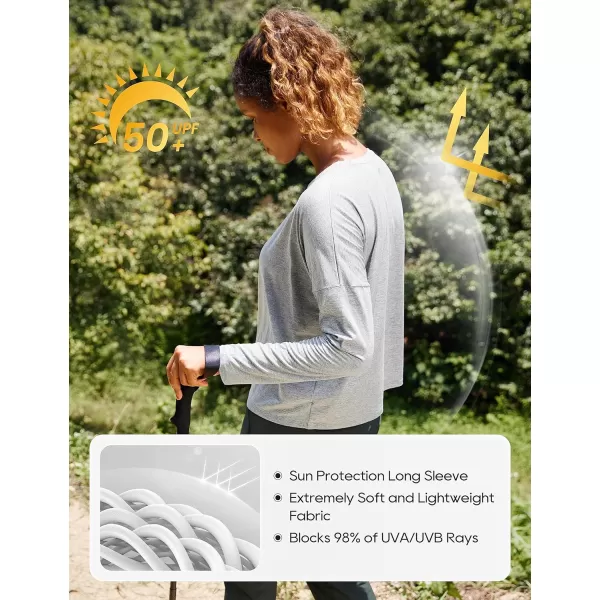 CRZ YOGA UPF 50 Long Sleeve Shirts for Women Lightweight Workout Crop Tops Sun Protection Outdoor Quick Dry Hiking ShirtSilver Mist