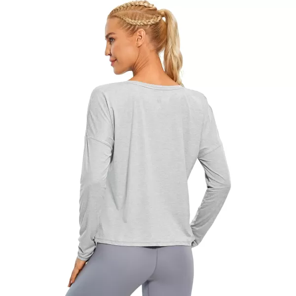 CRZ YOGA UPF 50 Long Sleeve Shirts for Women Lightweight Workout Crop Tops Sun Protection Outdoor Quick Dry Hiking ShirtSilver Mist