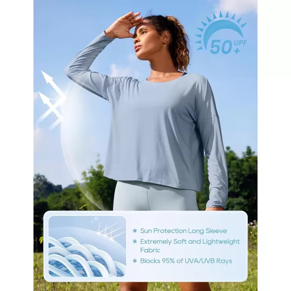 CRZ YOGA UPF 50 Long Sleeve Shirts for Women Lightweight Workout Crop Tops Sun Protection Outdoor Quick Dry Hiking ShirtSlate Blue