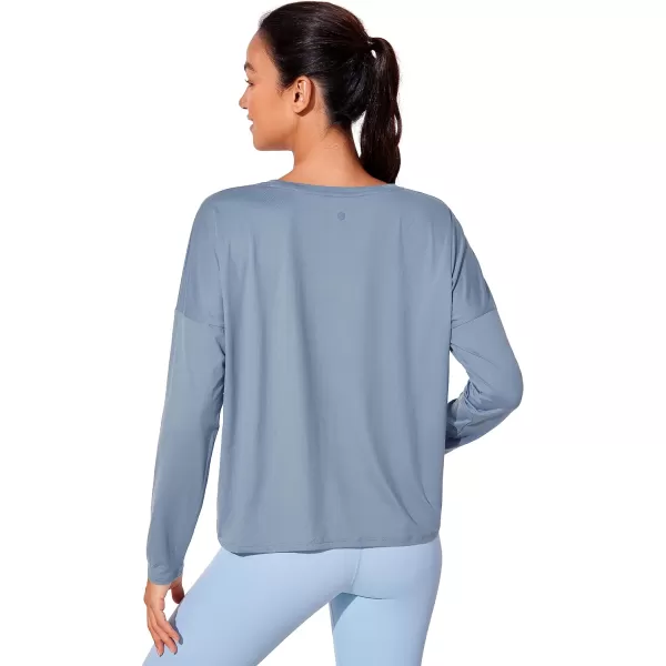 CRZ YOGA UPF 50 Long Sleeve Shirts for Women Lightweight Workout Crop Tops Sun Protection Outdoor Quick Dry Hiking ShirtSlate Blue