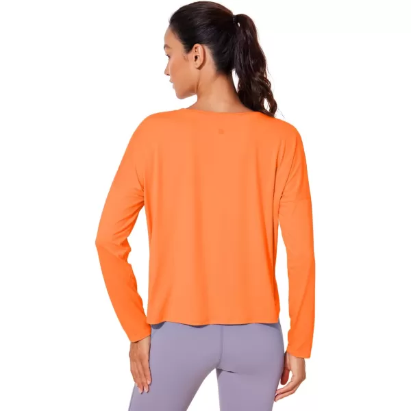 CRZ YOGA UPF 50 Long Sleeve Shirts for Women Lightweight Workout Crop Tops Sun Protection Outdoor Quick Dry Hiking ShirtSweet Orange