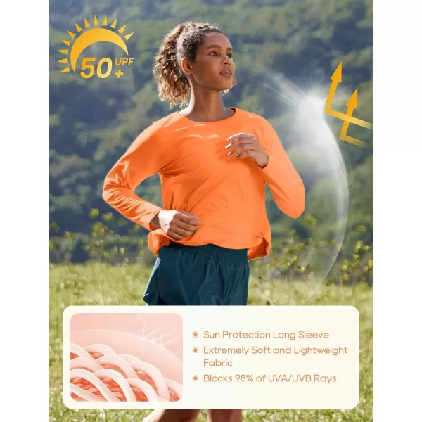 CRZ YOGA UPF 50 Long Sleeve Shirts for Women Lightweight Workout Crop Tops Sun Protection Outdoor Quick Dry Hiking ShirtSweet Orange