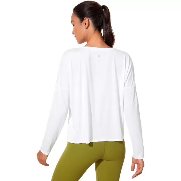 CRZ YOGA UPF 50 Long Sleeve Shirts for Women Lightweight Workout Crop Tops Sun Protection Outdoor Quick Dry Hiking ShirtWhite