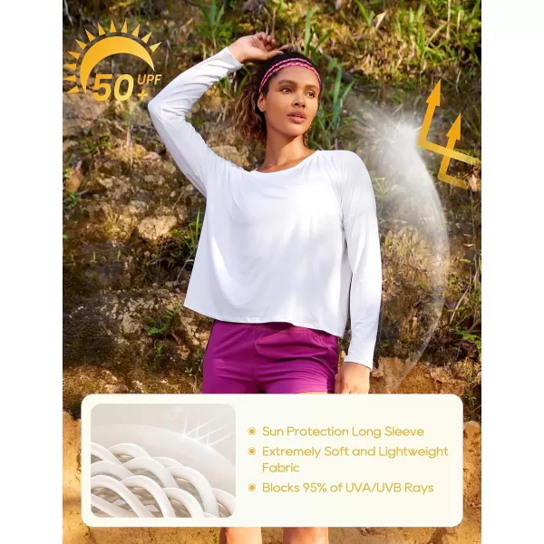 CRZ YOGA UPF 50 Long Sleeve Shirts for Women Lightweight Workout Crop Tops Sun Protection Outdoor Quick Dry Hiking ShirtWhite