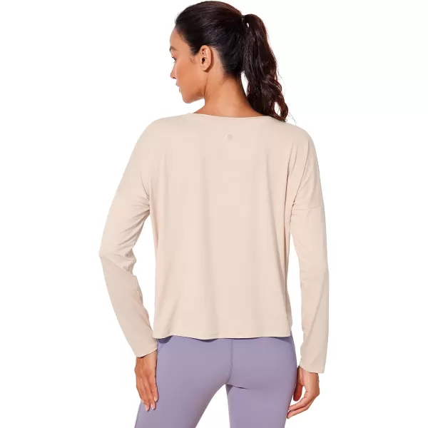 CRZ YOGA UPF 50 Long Sleeve Shirts for Women Lightweight Workout Crop Tops Sun Protection Outdoor Quick Dry Hiking ShirtWhite Opal