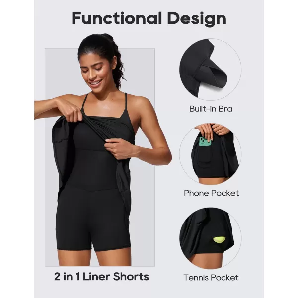 CRZ YOGA UPF 50 Tennis Dress for Women with Builtin Shorts and Bras Athletic Workout Exercise Golf Dresses PocketsBlack