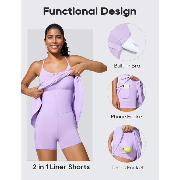 CRZ YOGA UPF 50 Tennis Dress for Women with Builtin Shorts and Bras Athletic Workout Exercise Golf Dresses PocketsElfin Purple